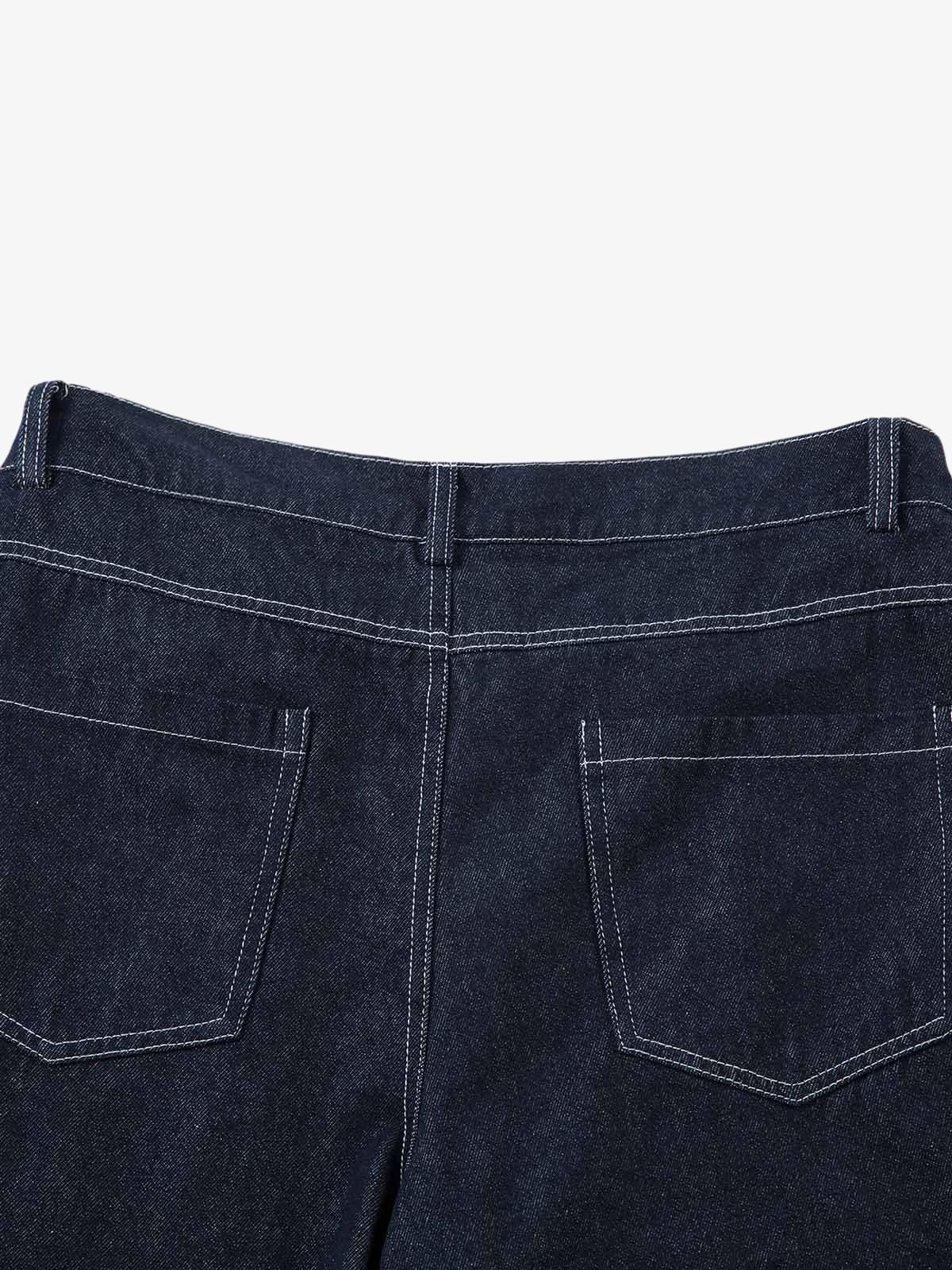 Deconstructed Contrast Stitching Pleated Baggy Barrel Jeans - 2343 - Image 12