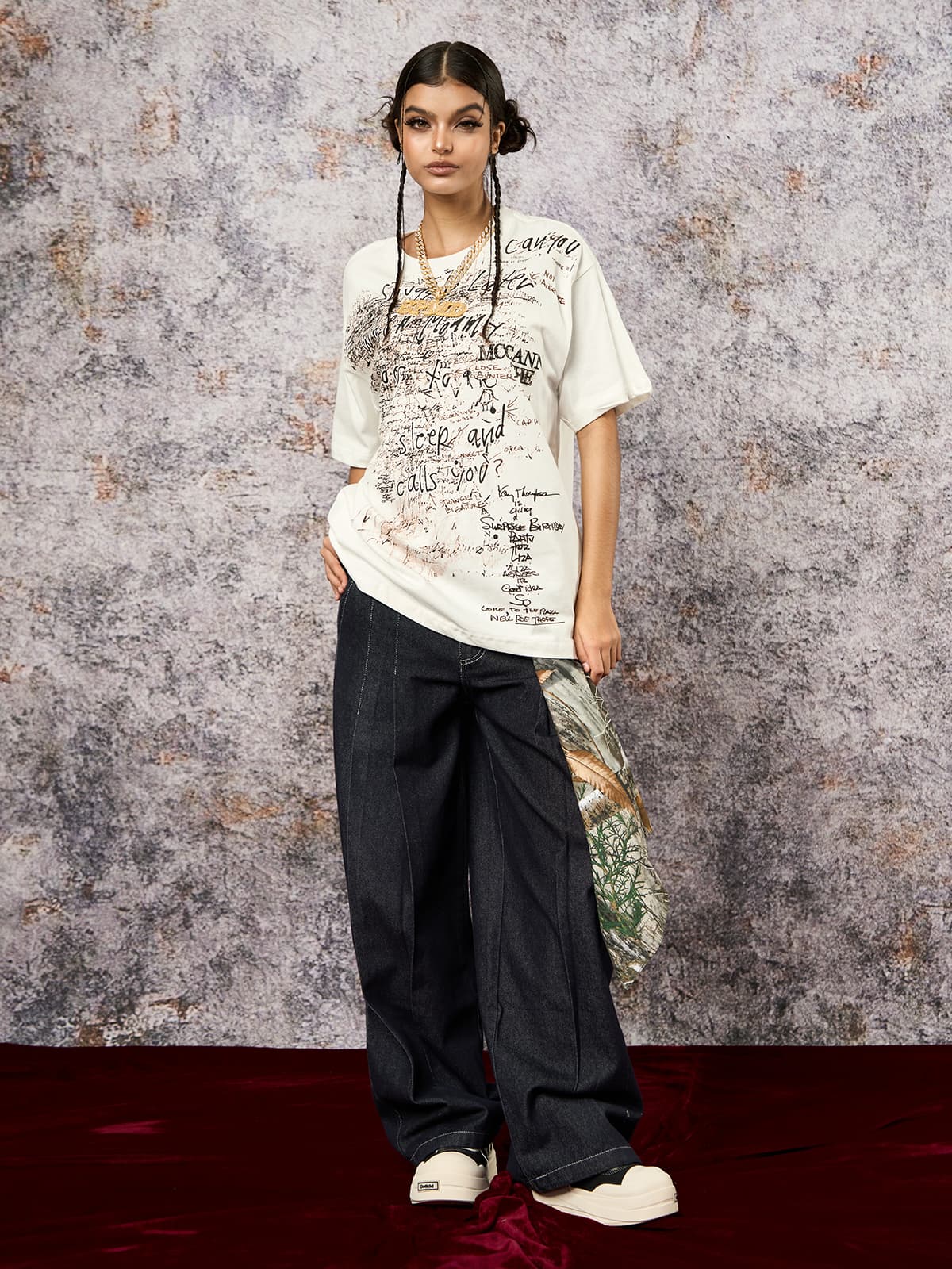 Deconstructed Contrast Stitching Pleated Baggy Barrel Jeans - 2343 - Image 4