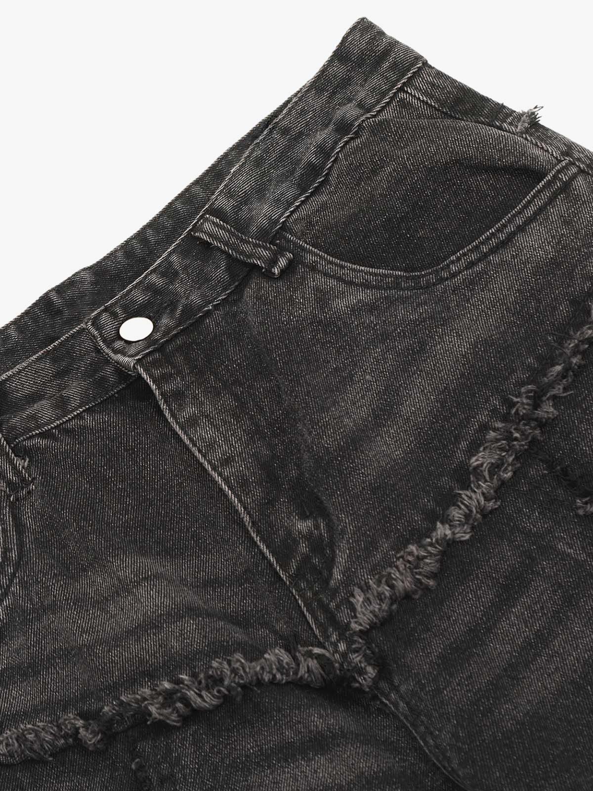 Thesupermade Detressed Raw Edge Multi-pocket Cargo Jeans - Image 3