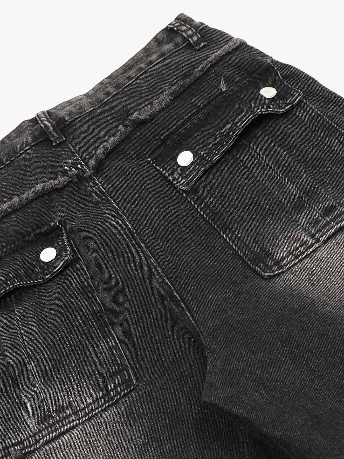 Thesupermade Detressed Raw Edge Multi-pocket Cargo Jeans - Image 4