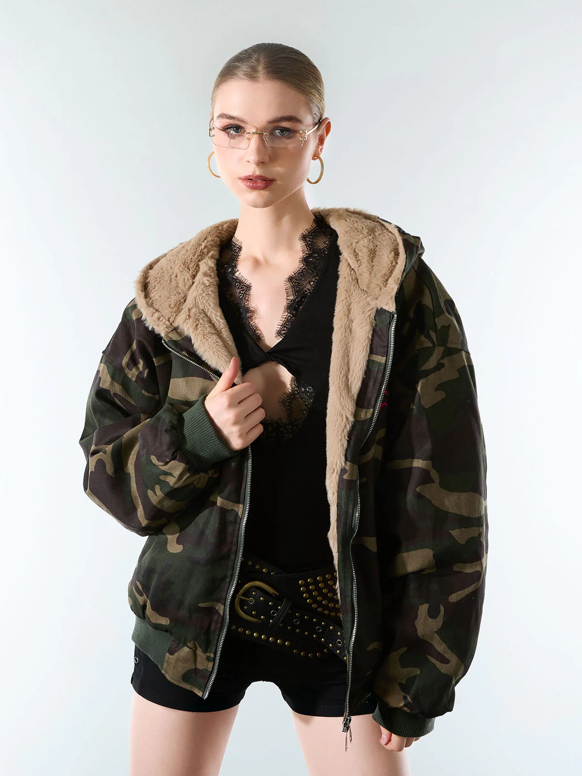 Embroidered Detachable Fur Hooded Jacket - 2546 - Image 4