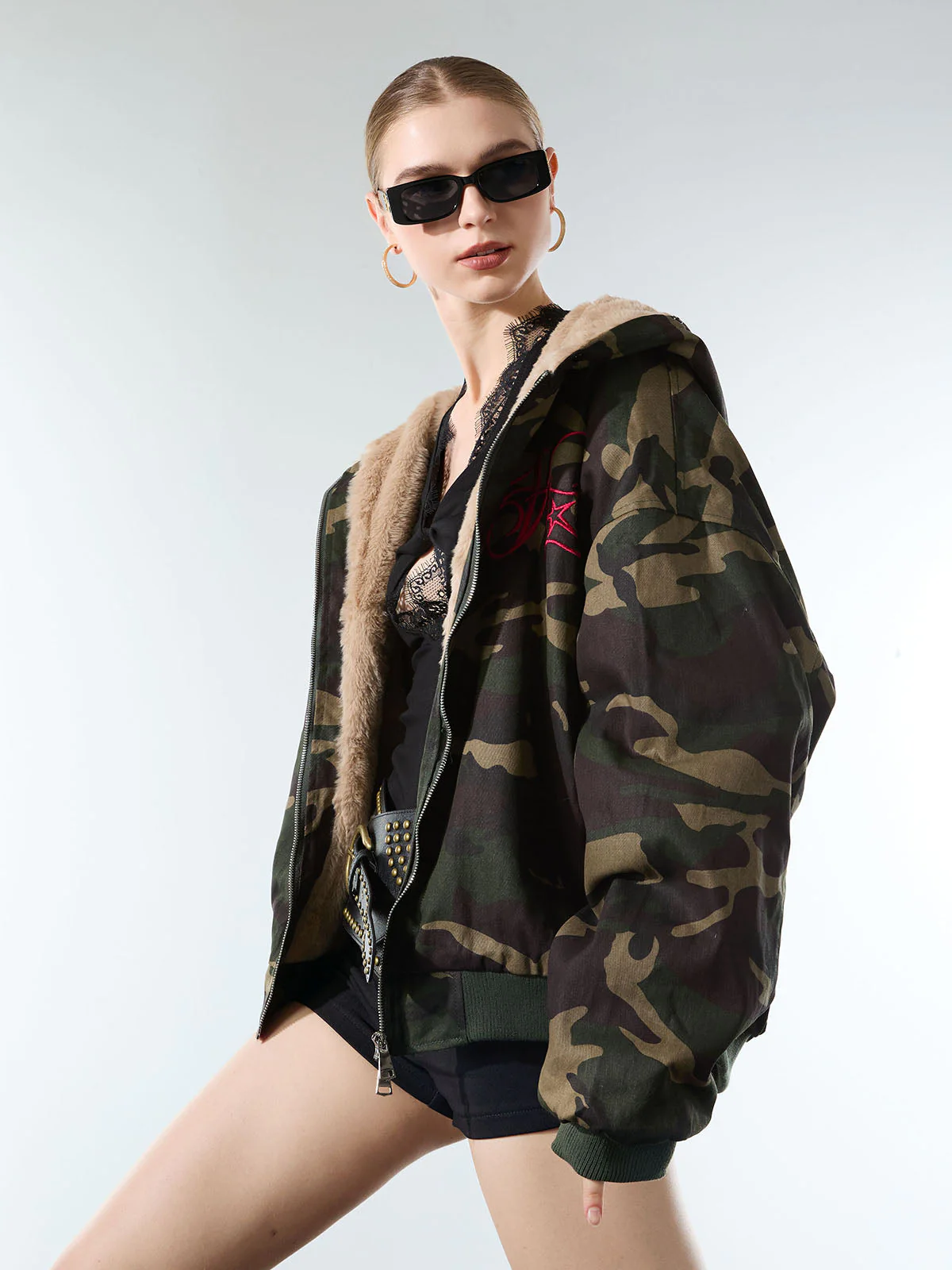 Embroidered Detachable Fur Hooded Jacket - 2546 - Image 5