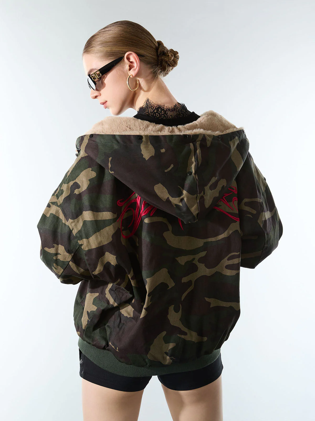 Embroidered Detachable Fur Hooded Jacket - 2546 - Image 6
