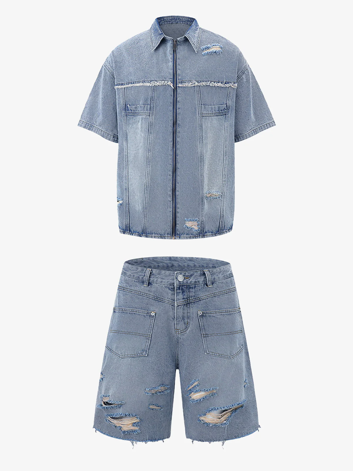 Denim Distressed Ripped Suit - 2460 - Image 3