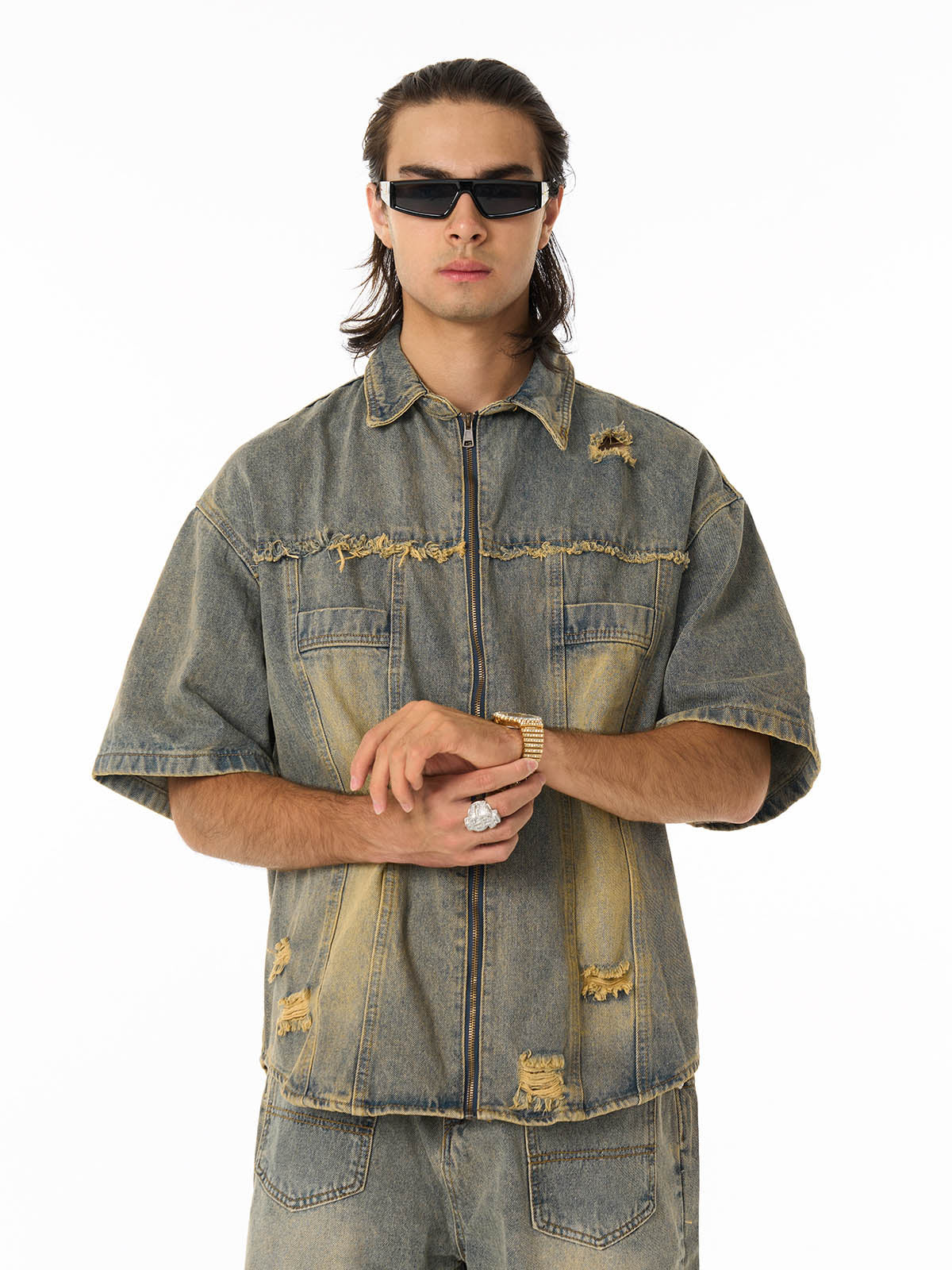 Denim Distressed Ripped Suit - 2460 - Image 5