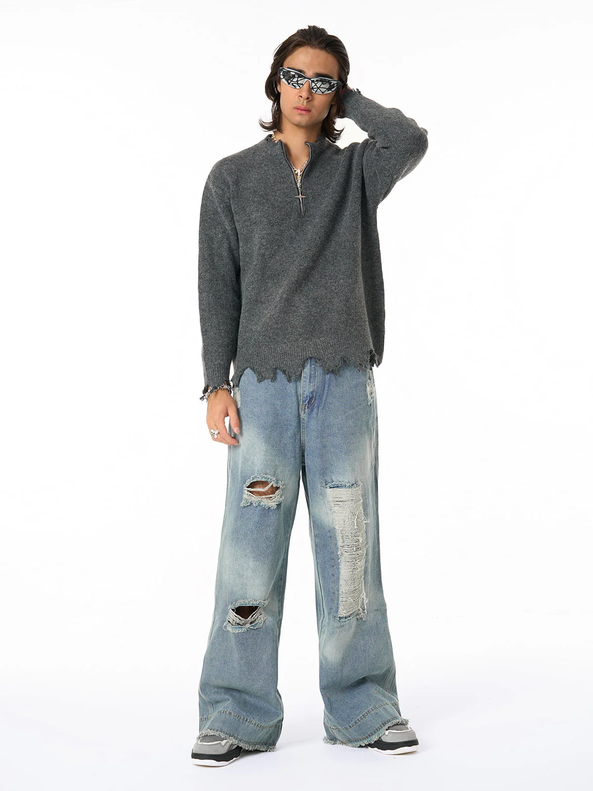 Thesupermade Washed Ripped Baggy Jeans - Image 5