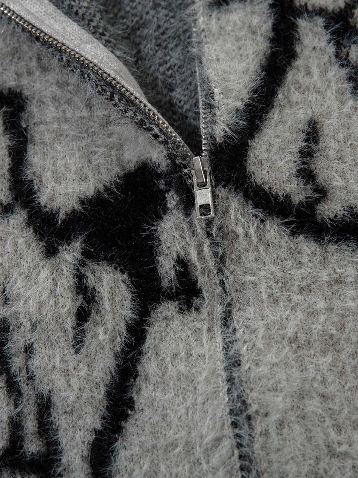 Thesupermade Lightning Graphic Imitation Mink Fur Zip Up Sweater - Image 3