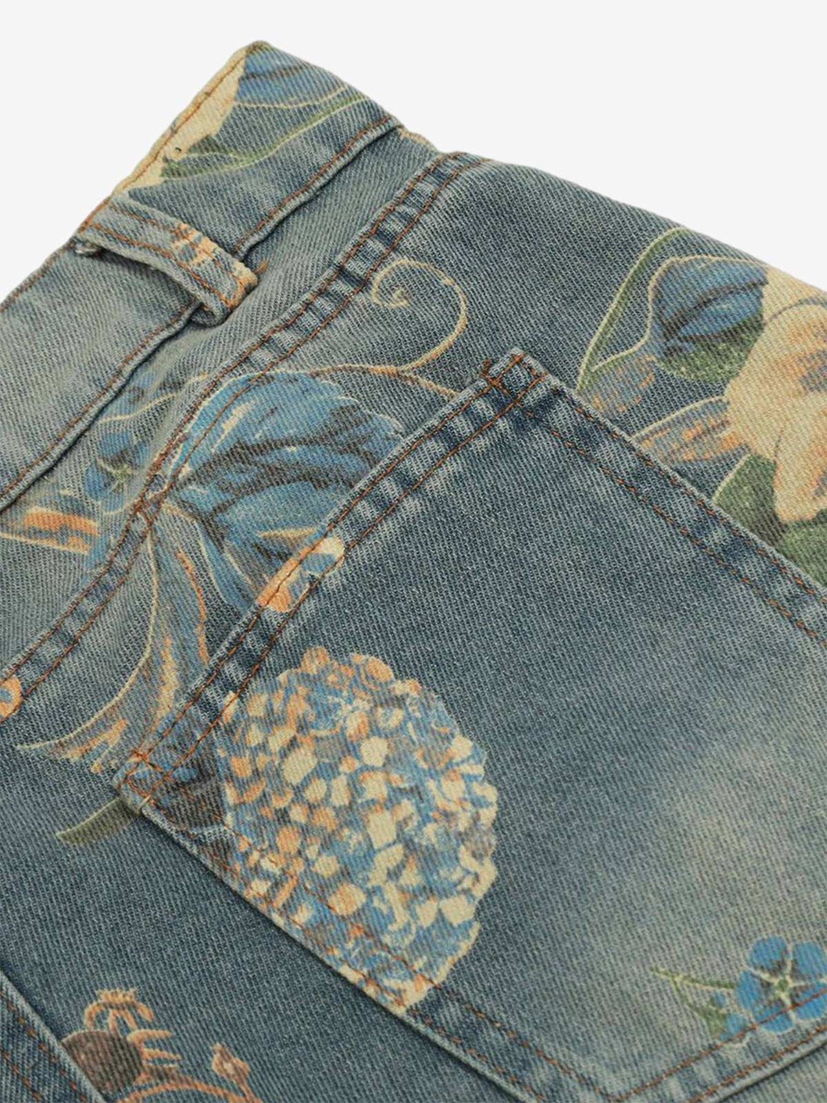 Denim Floral Print Carpenter Jeans - 2237 - Image 12