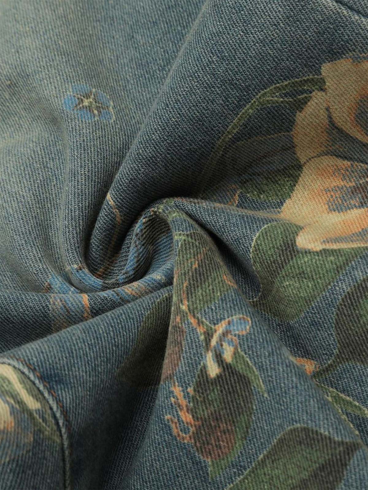 Denim Floral Print Carpenter Jeans - 2237 - Image 13
