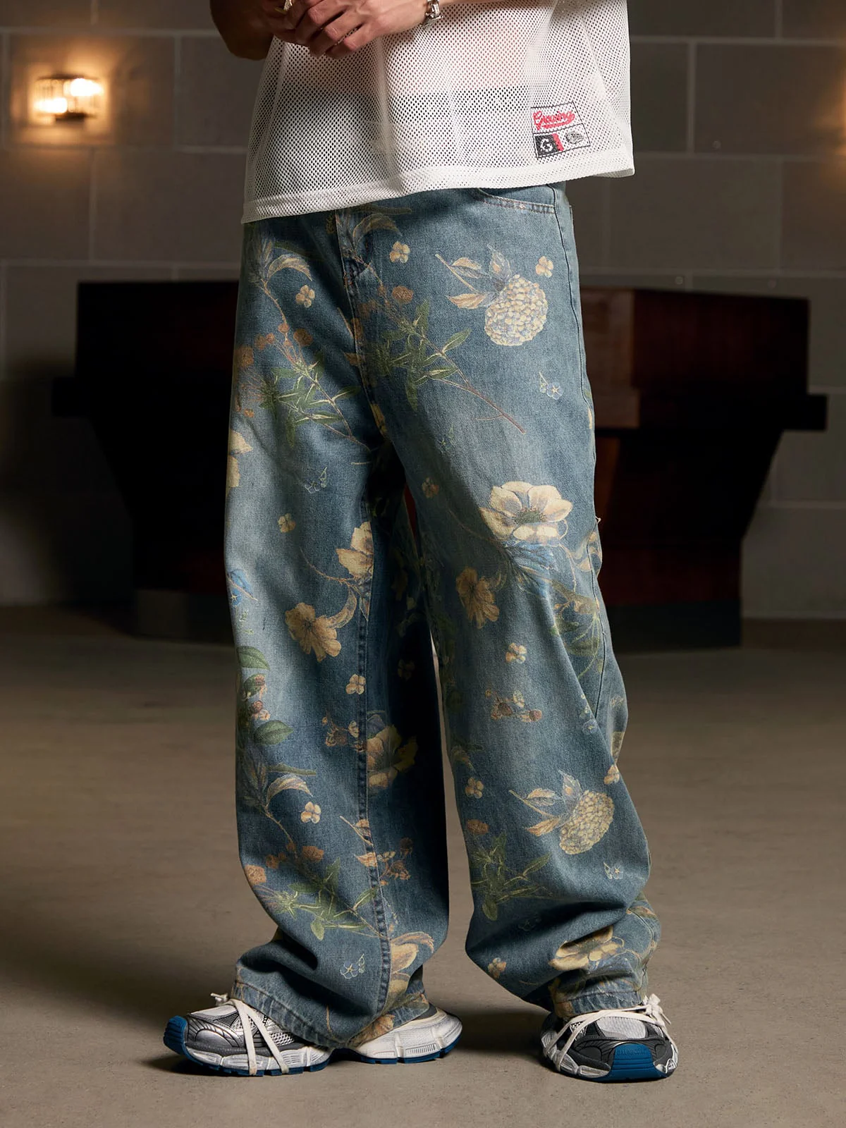 Denim Floral Print Carpenter Jeans - 2237 - Image 3