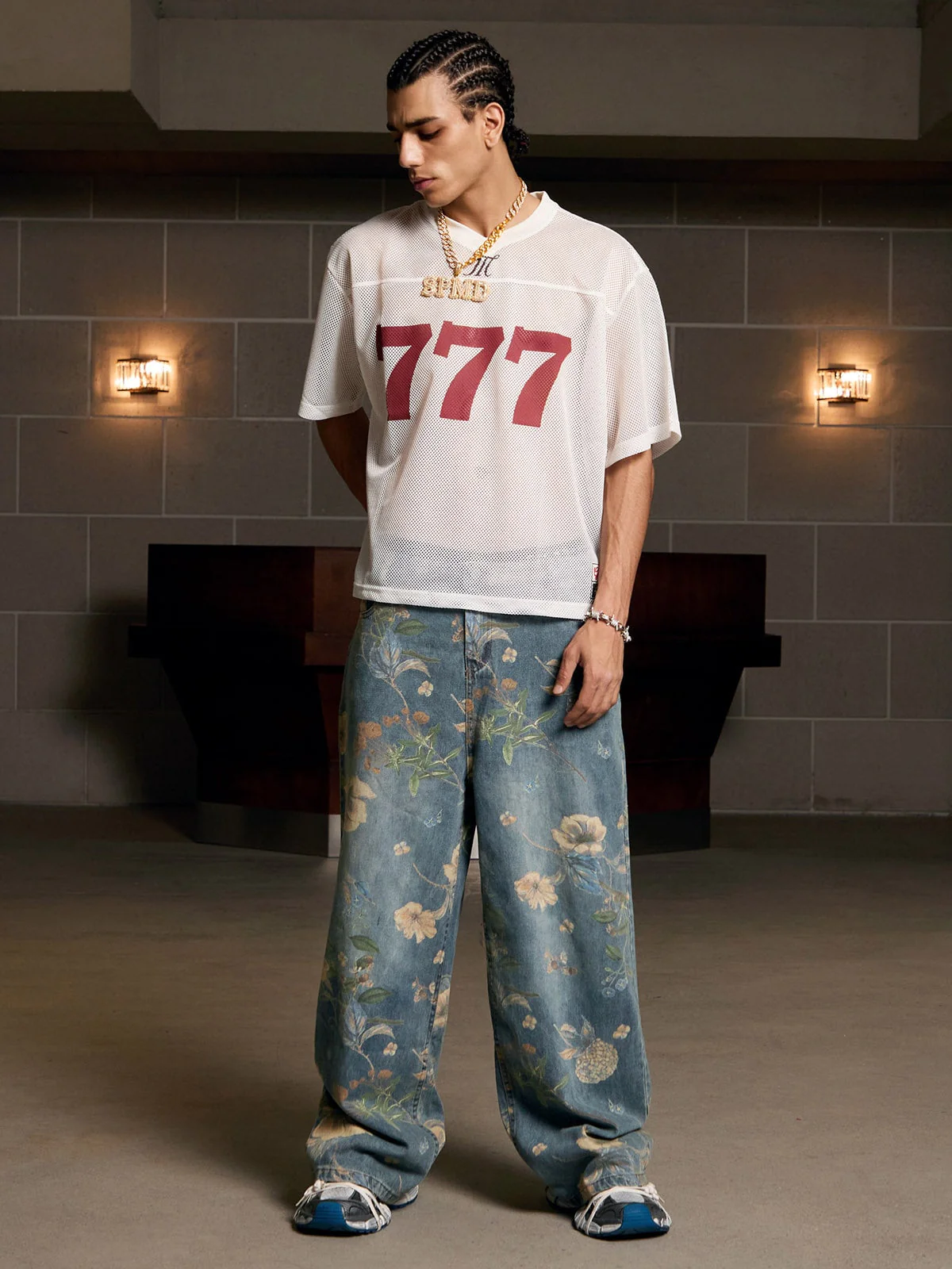 Denim Floral Print Carpenter Jeans - 2237 - Image 4