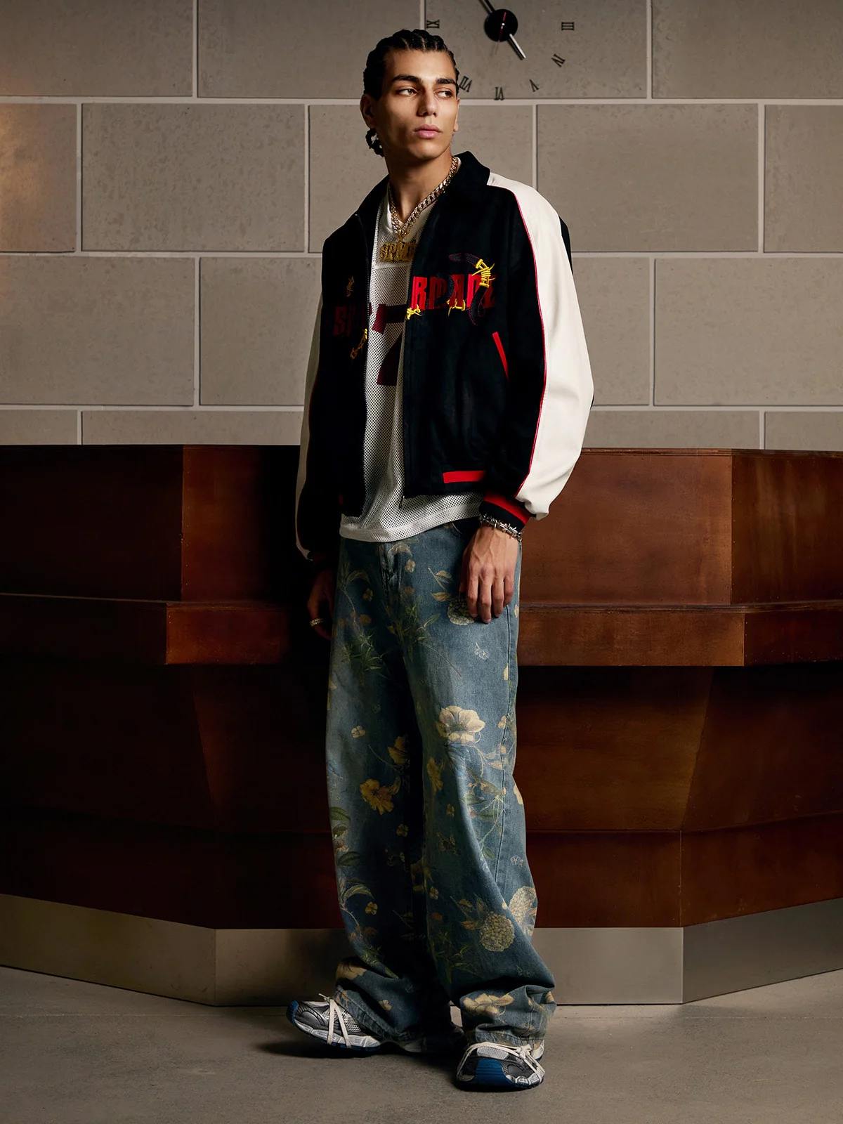 Denim Floral Print Carpenter Jeans - 2237 - Image 5