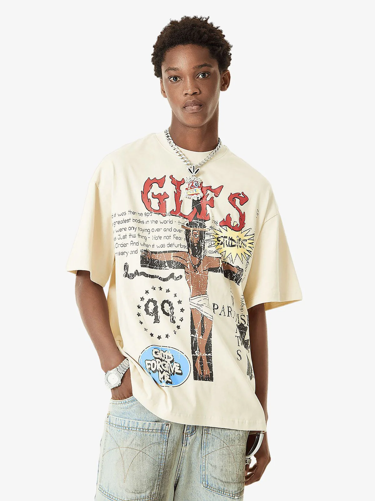 Thesupermade Funny Jesus Graffiti Street Rap T-shirt - Image 2