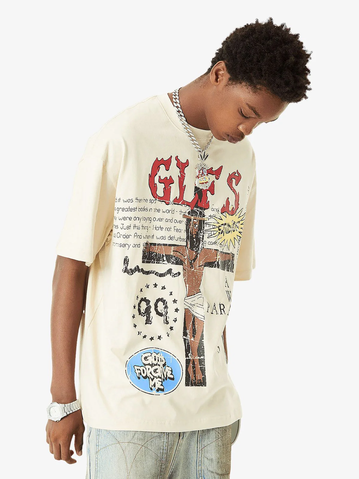 Thesupermade Funny Jesus Graffiti Street Rap T-shirt - Image 4