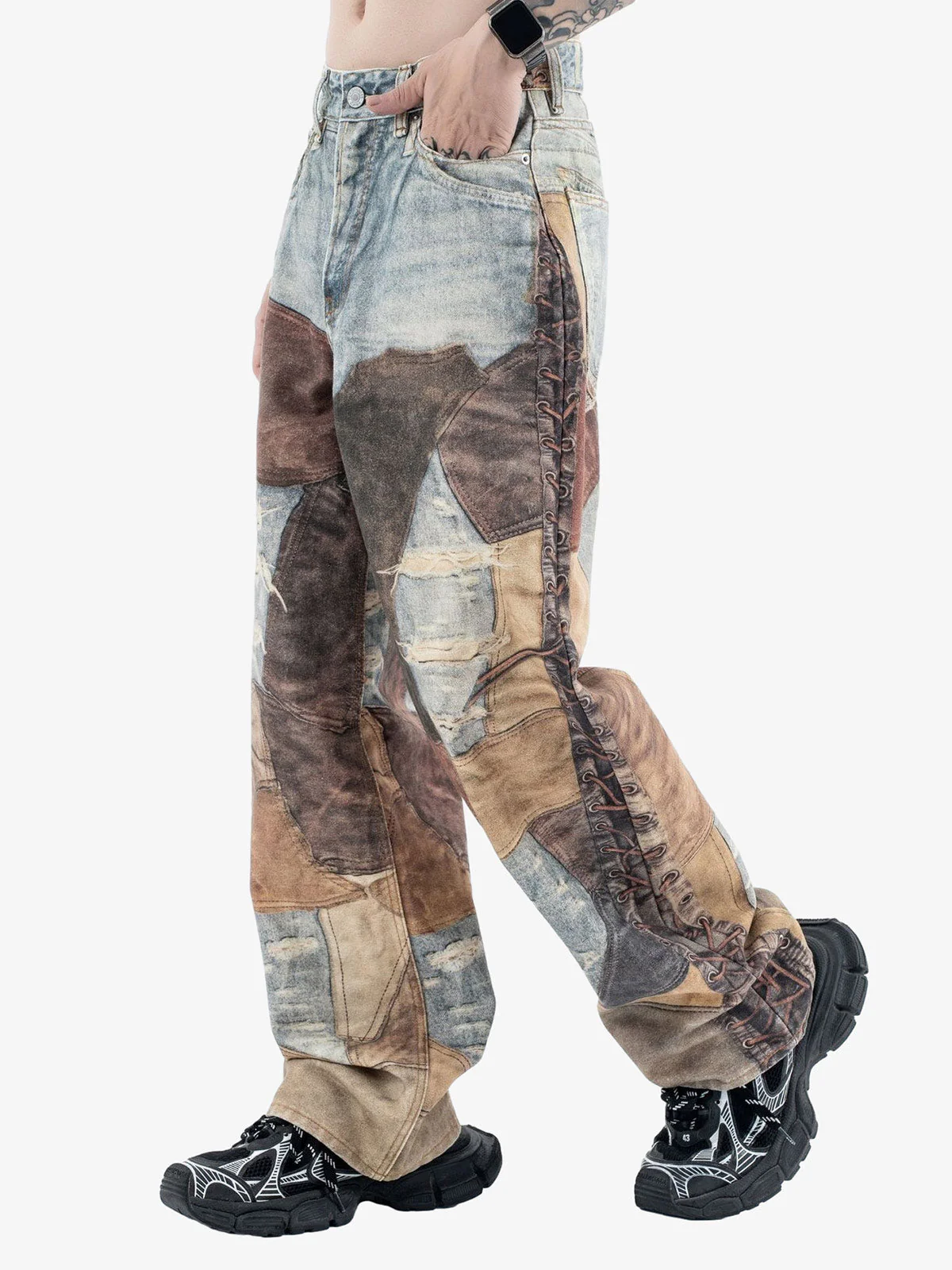 Thesupermade High Street Distressed Washed Printed Jeans - 2246 - Image 3