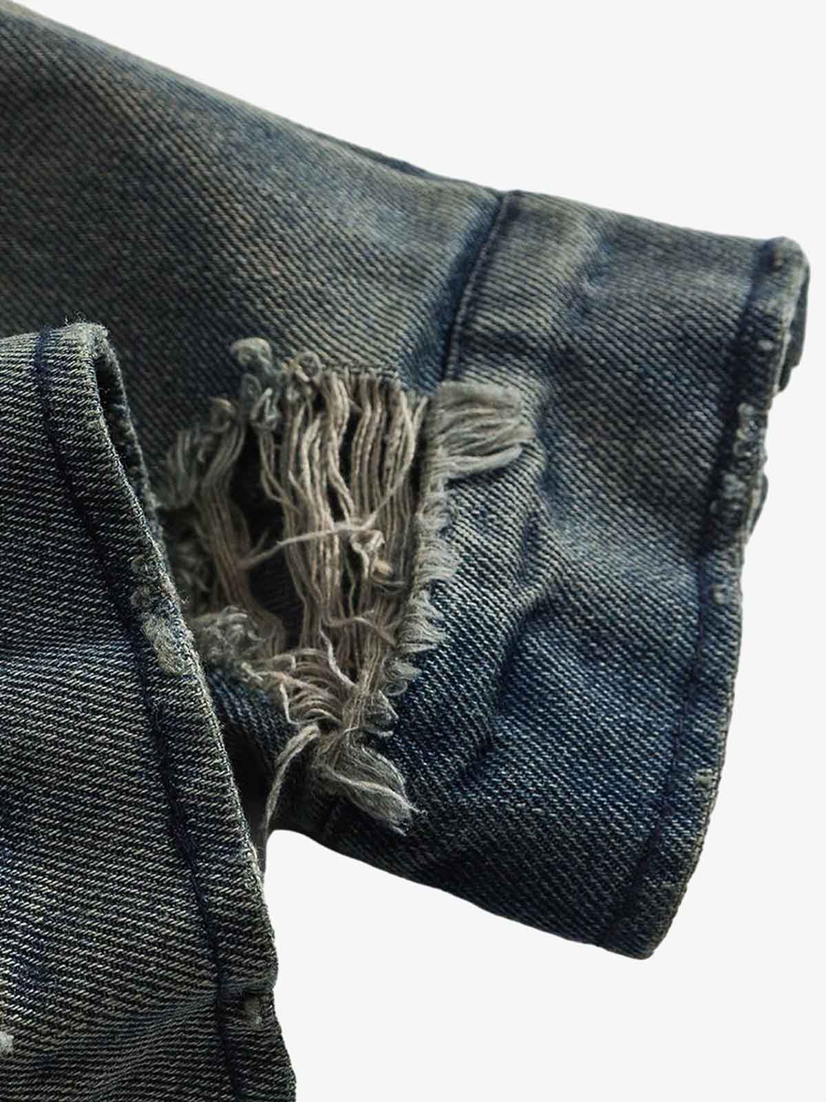 Thesupermade High Street Hip-hop Distressed Washed Denim Jacket - 2242 - Image 5