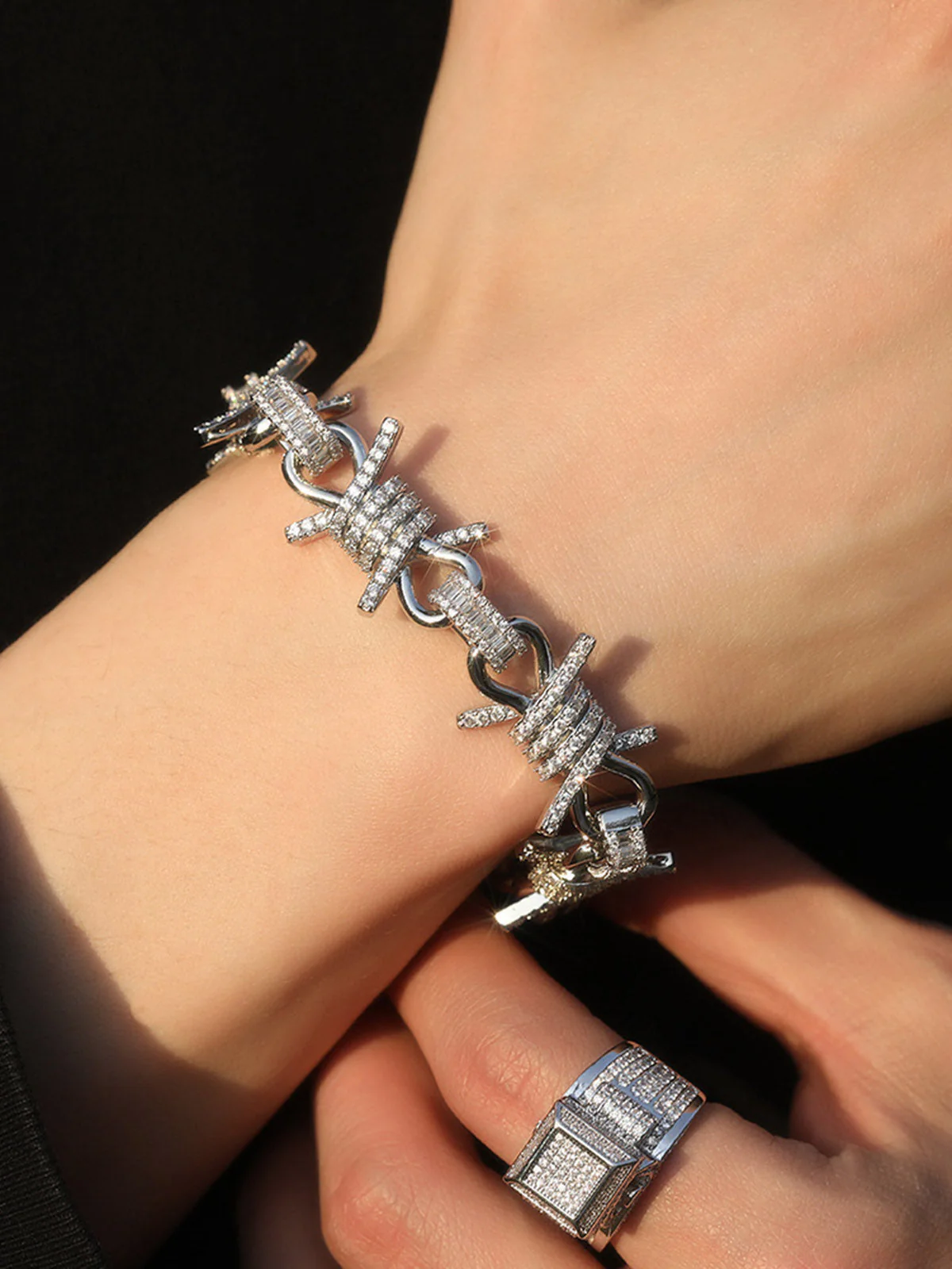 Punk Style Knot Hotfix Rhinestone Bracelet - Image 3