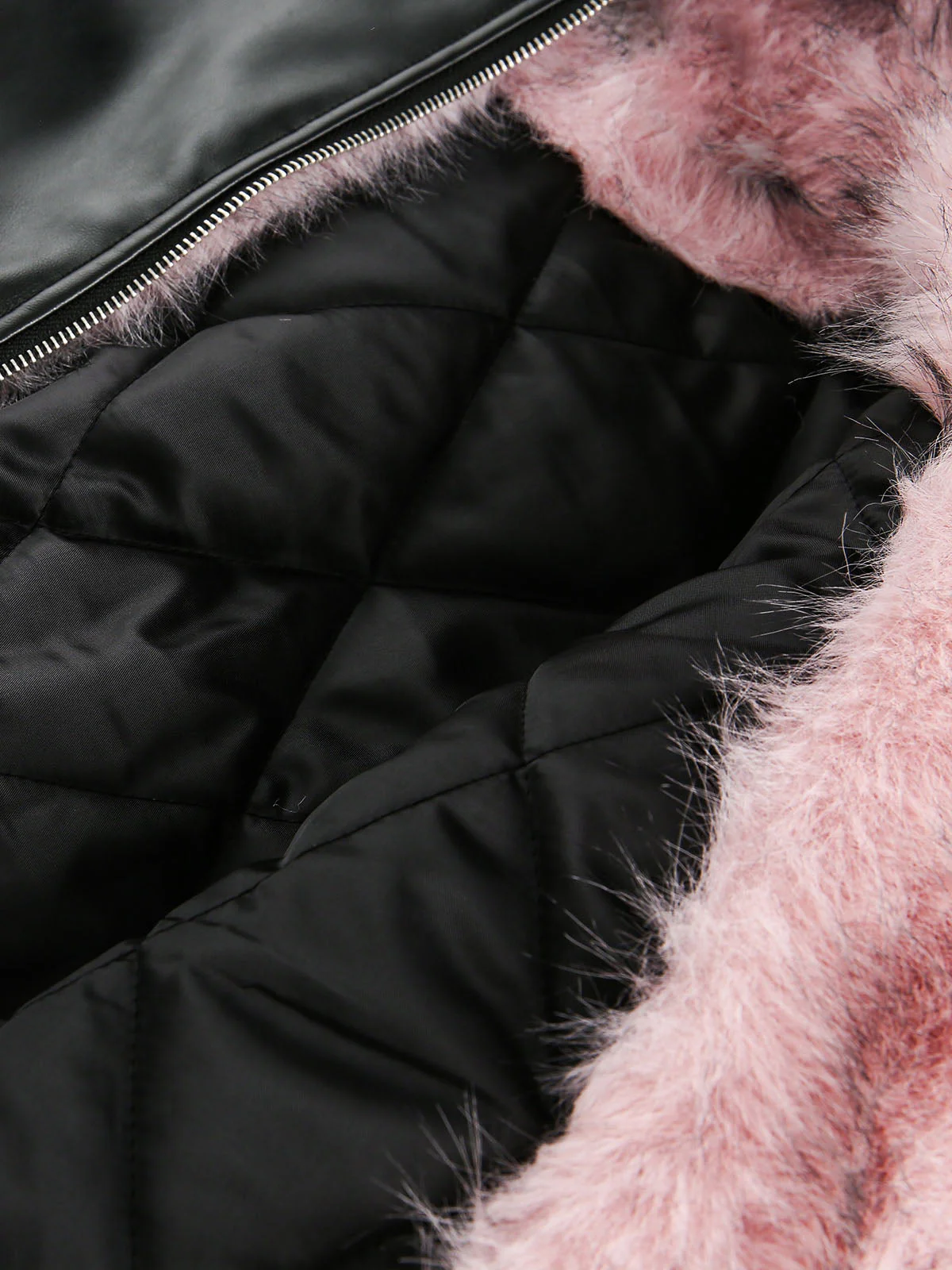 Leather Pink Fur Hooded Quilted Jacket - 2535 - Image 14