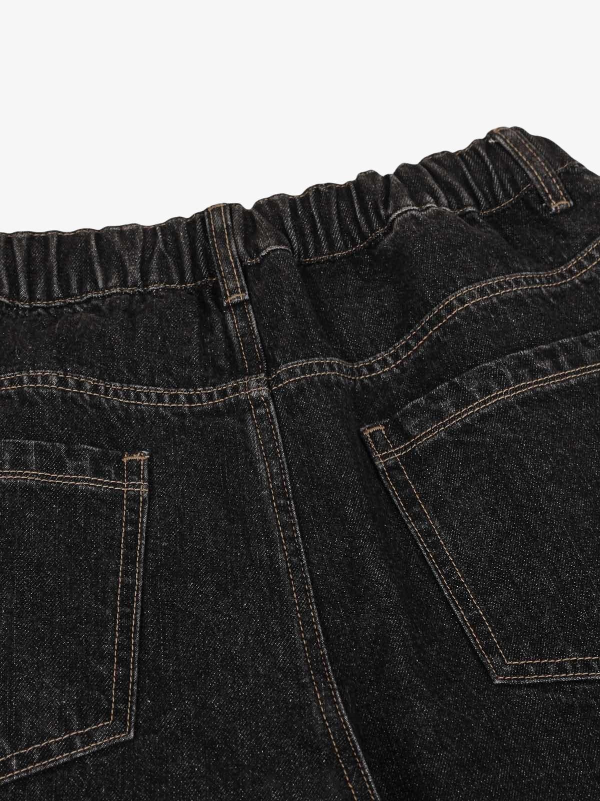 Patchwork Plaid Pleated Baggy Barrel Jeans - 2334 - Image 4