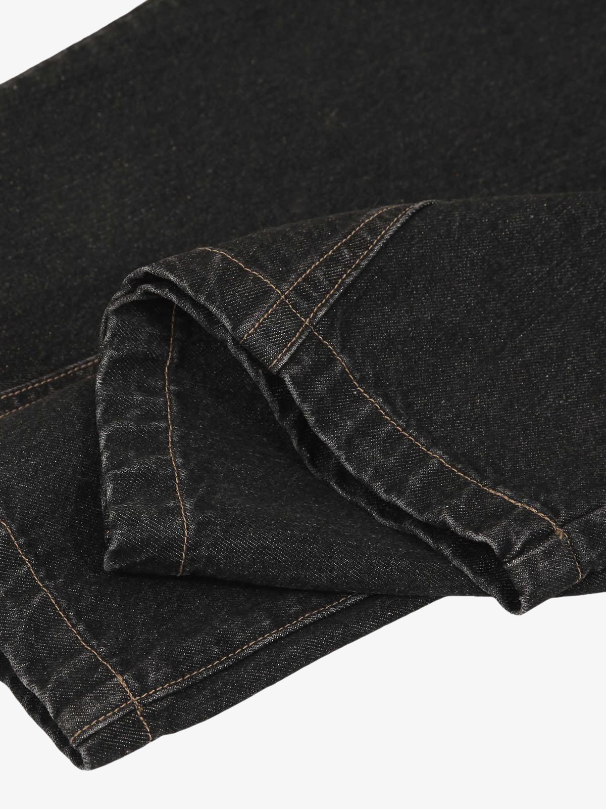 Patchwork Plaid Pleated Baggy Barrel Jeans - 2334 - Image 8
