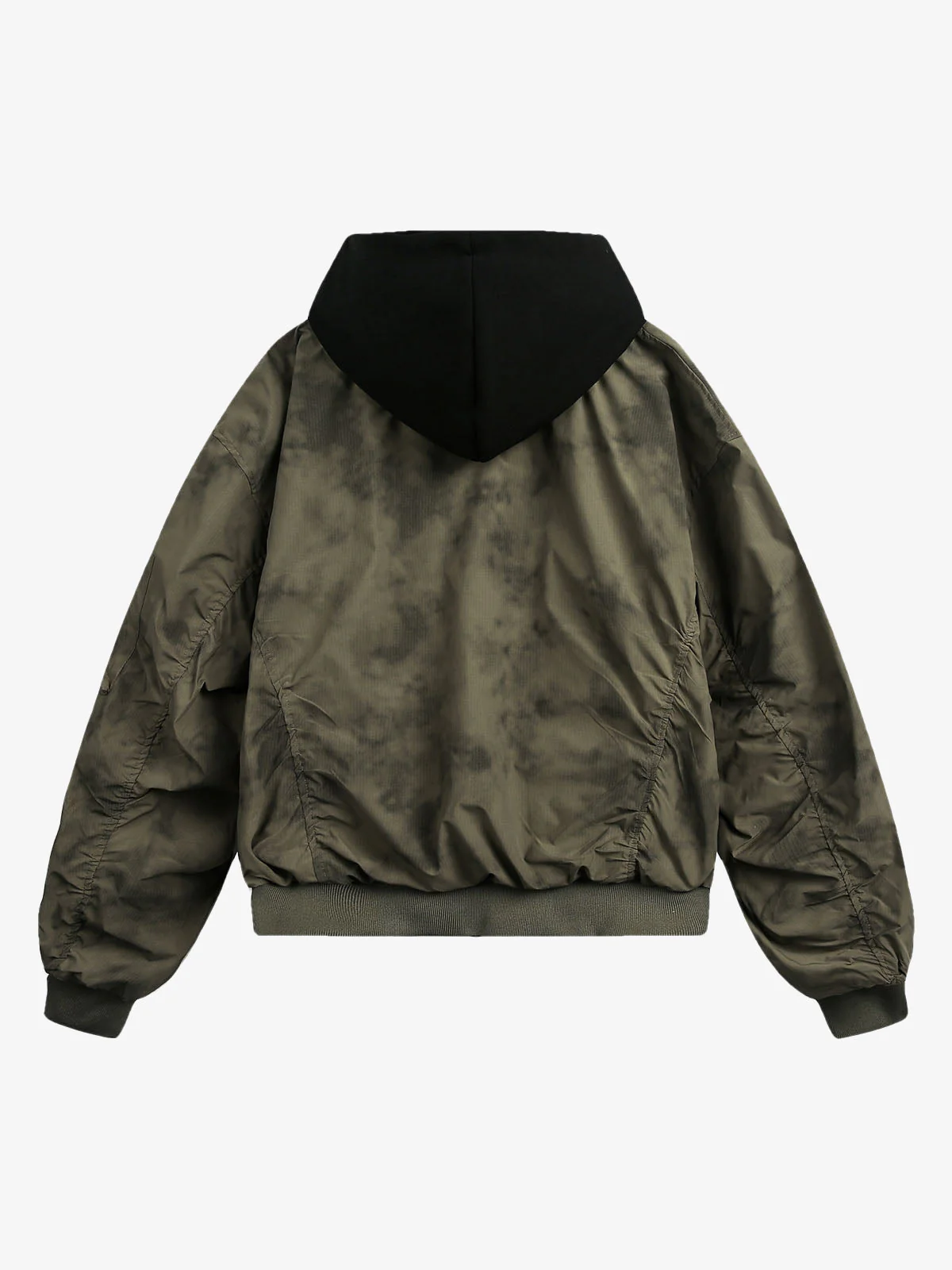 Patchwork Faux Two-Piece Gradient Hooded Bomber Jacket - Image 2