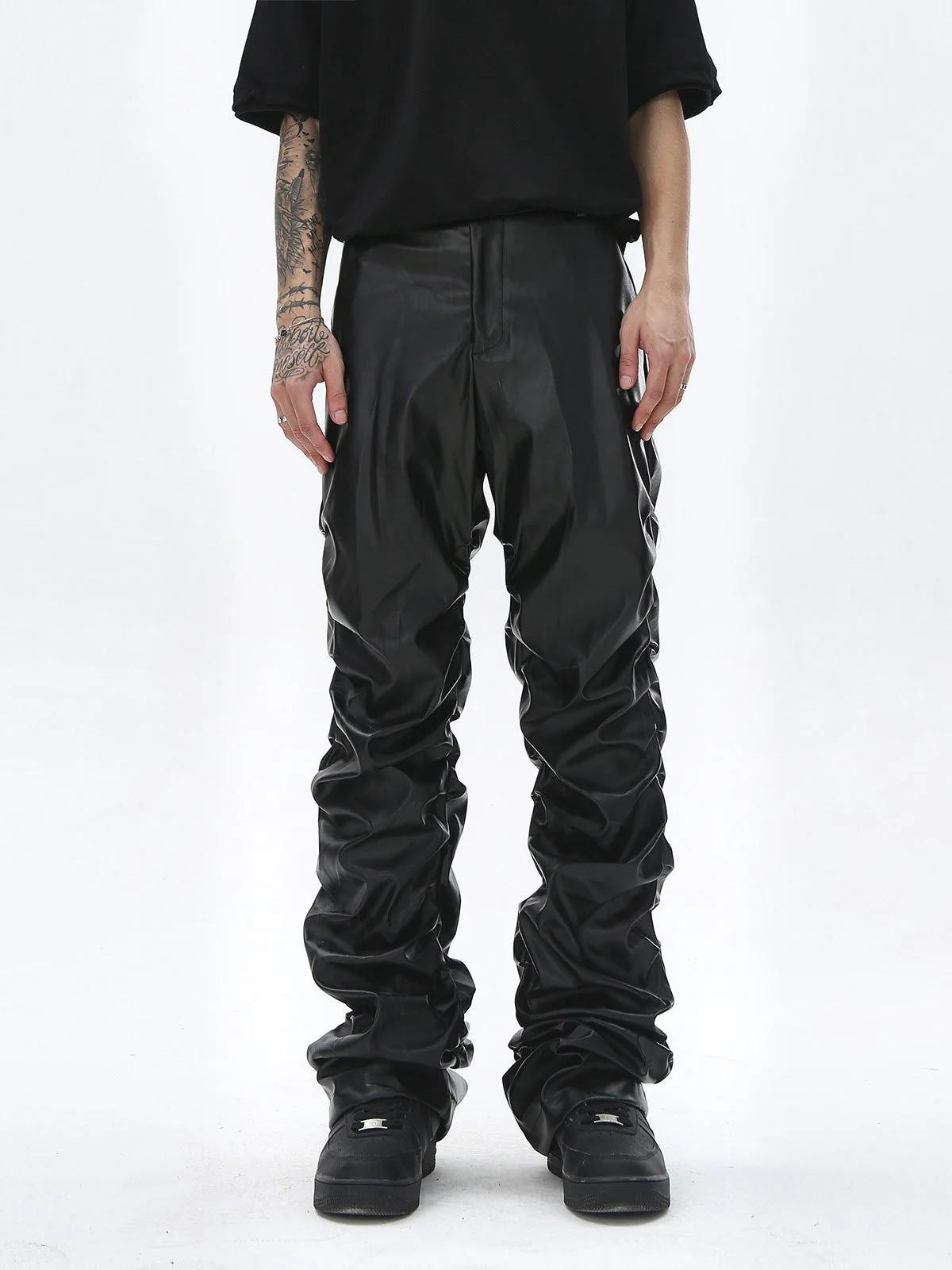 Thesupermade Punk Style Pleated Leather Pants - 2195 - Image 3