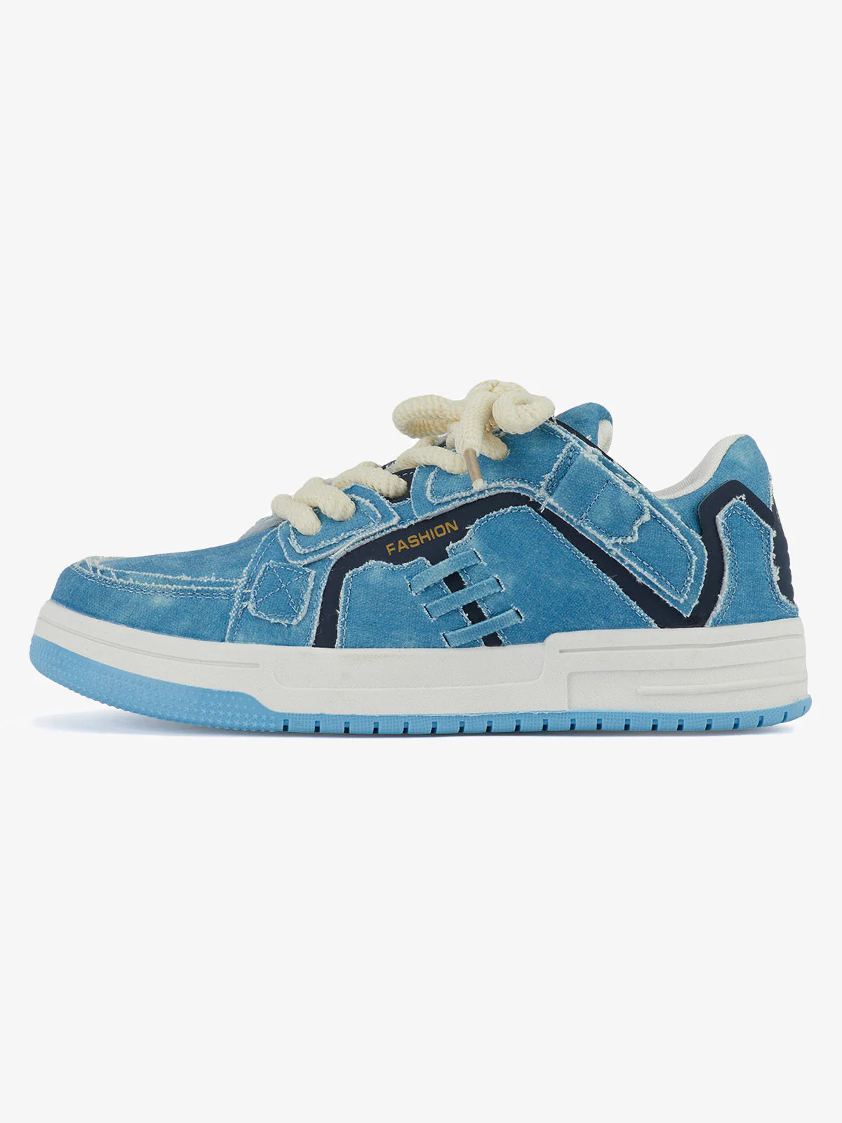Shredded Denim Patchwork Sneakers - Image 2