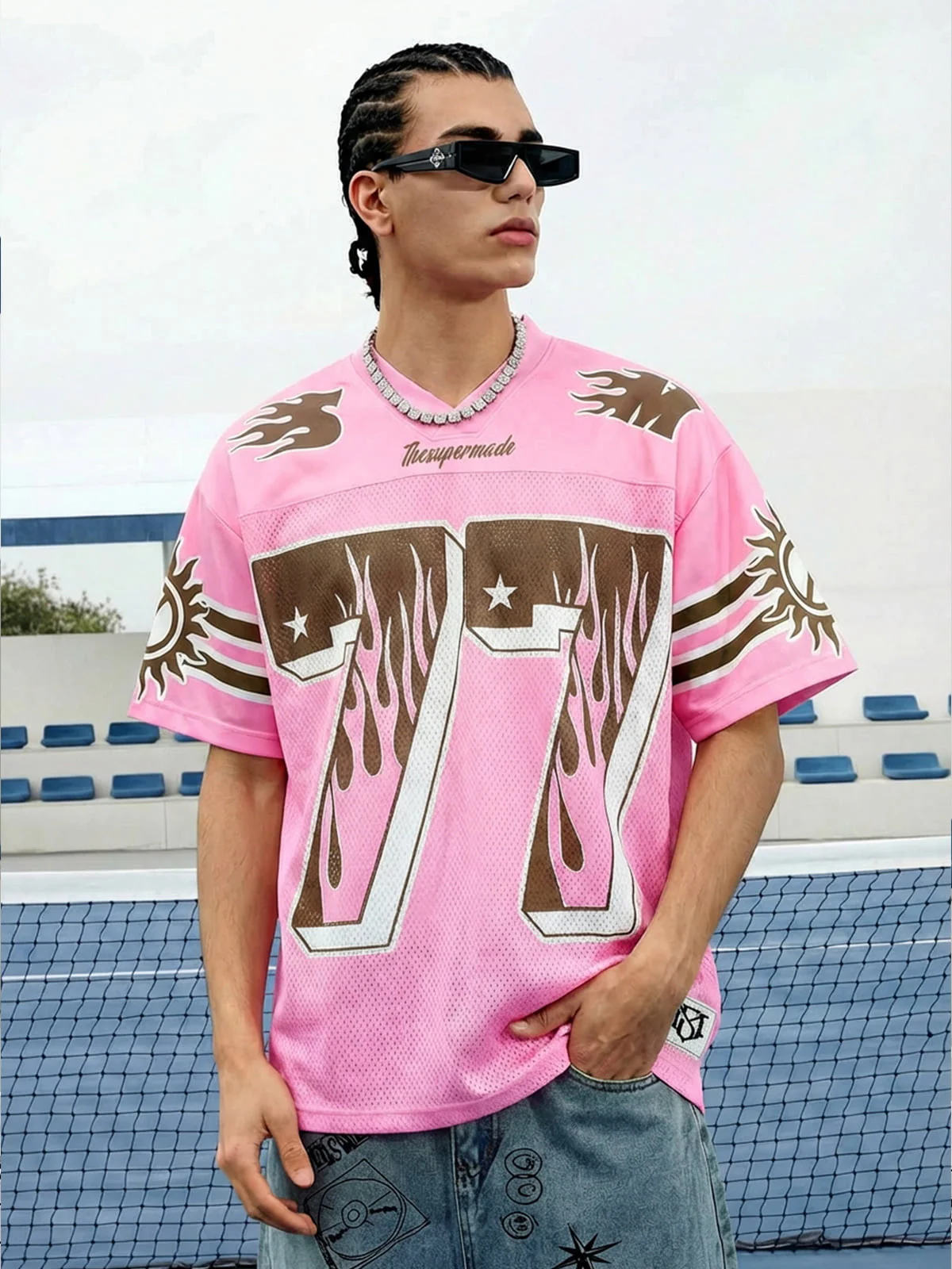 Pink Flame Print Jersey T-shirt - 2390 - Image 3