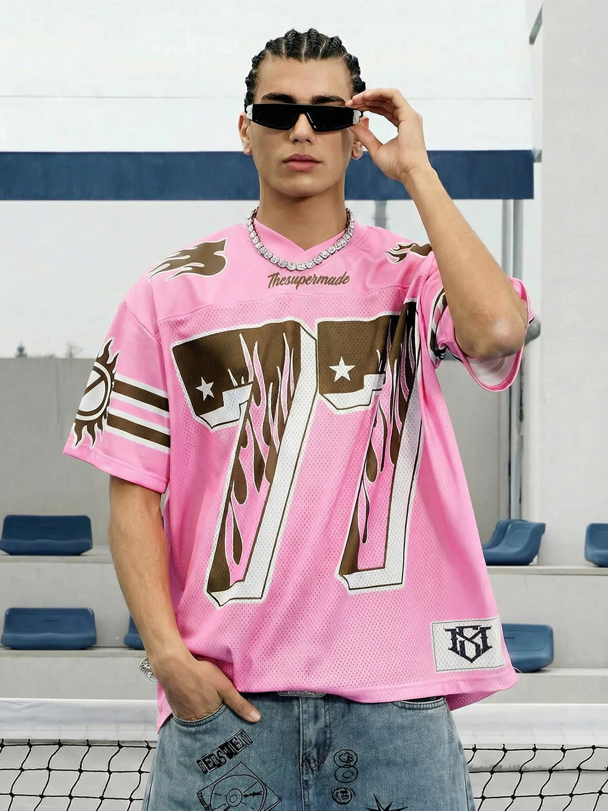 Pink Flame Print Jersey T-shirt - 2390 - Image 4
