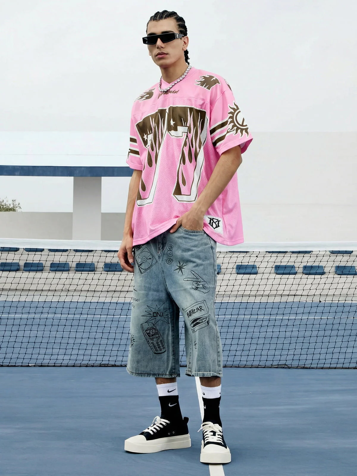 Pink Flame Print Jersey T-shirt - 2390 - Image 7