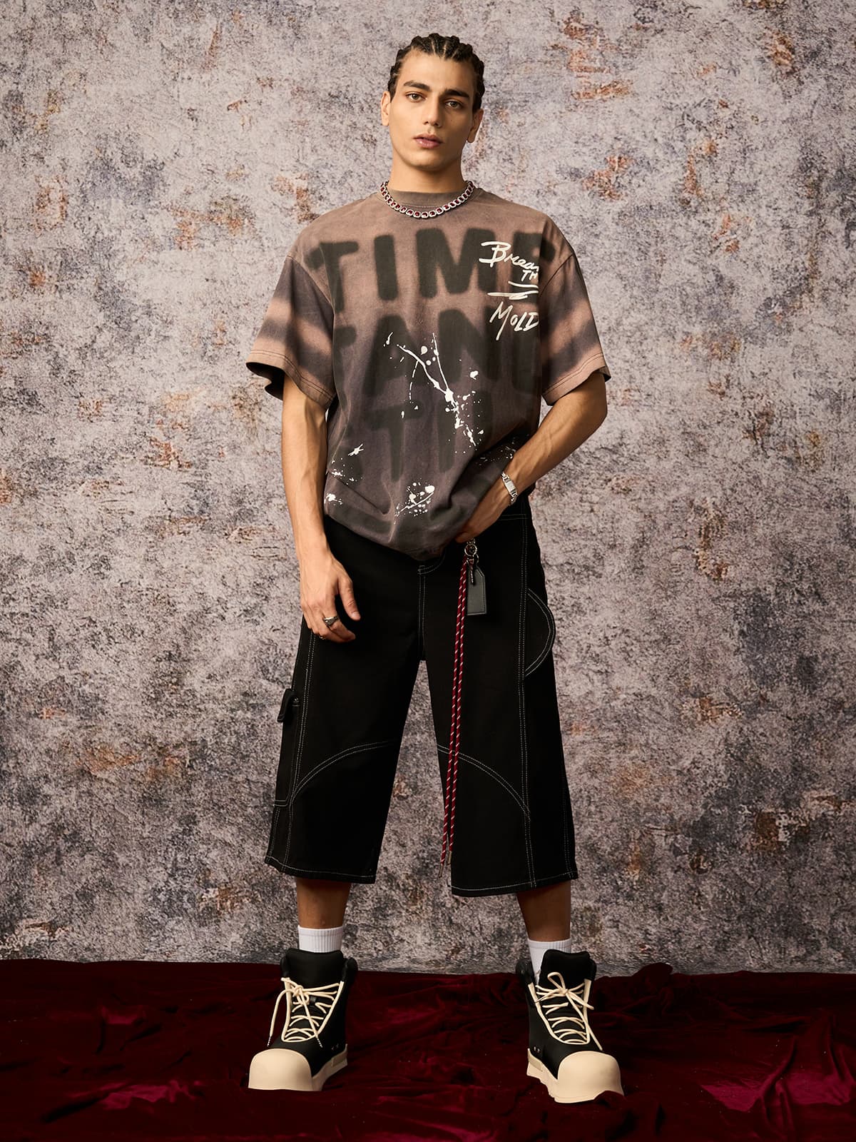 Ink Splash Letter Print T-shirt - 2414 - Image 4