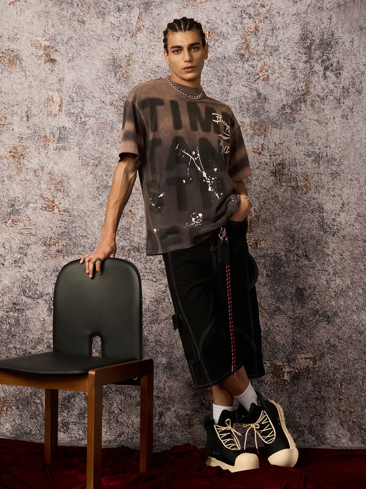 Ink Splash Letter Print T-shirt - 2414 - Image 5