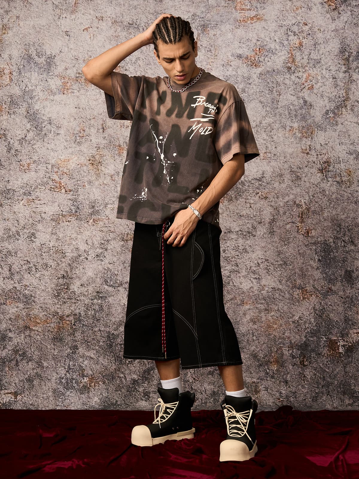 Ink Splash Letter Print T-shirt - 2414 - Image 6