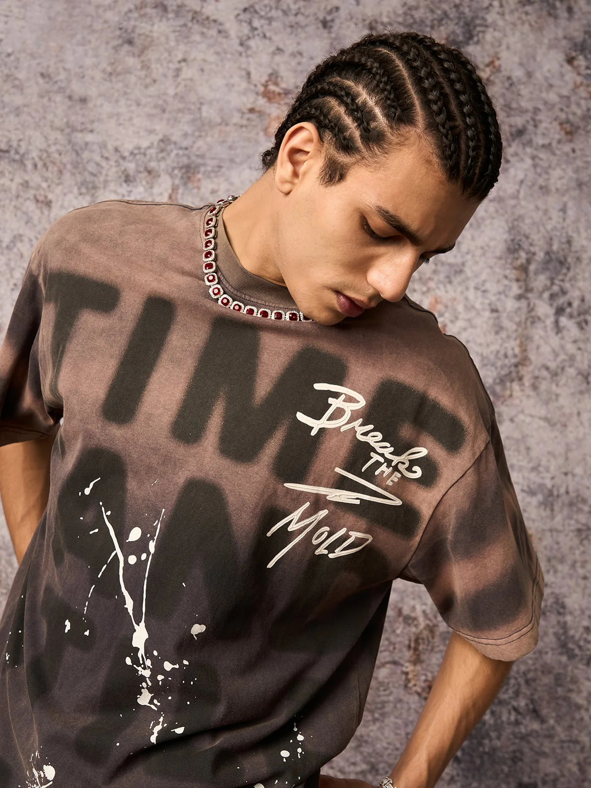 Ink Splash Letter Print T-shirt - 2414 - Image 8