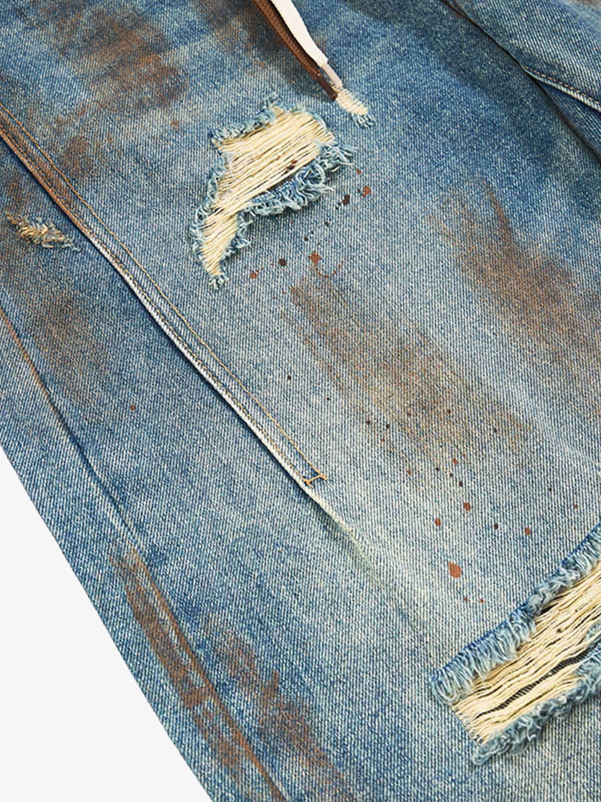 Retro Ink-Splashed Ripped Jeans - Image 3