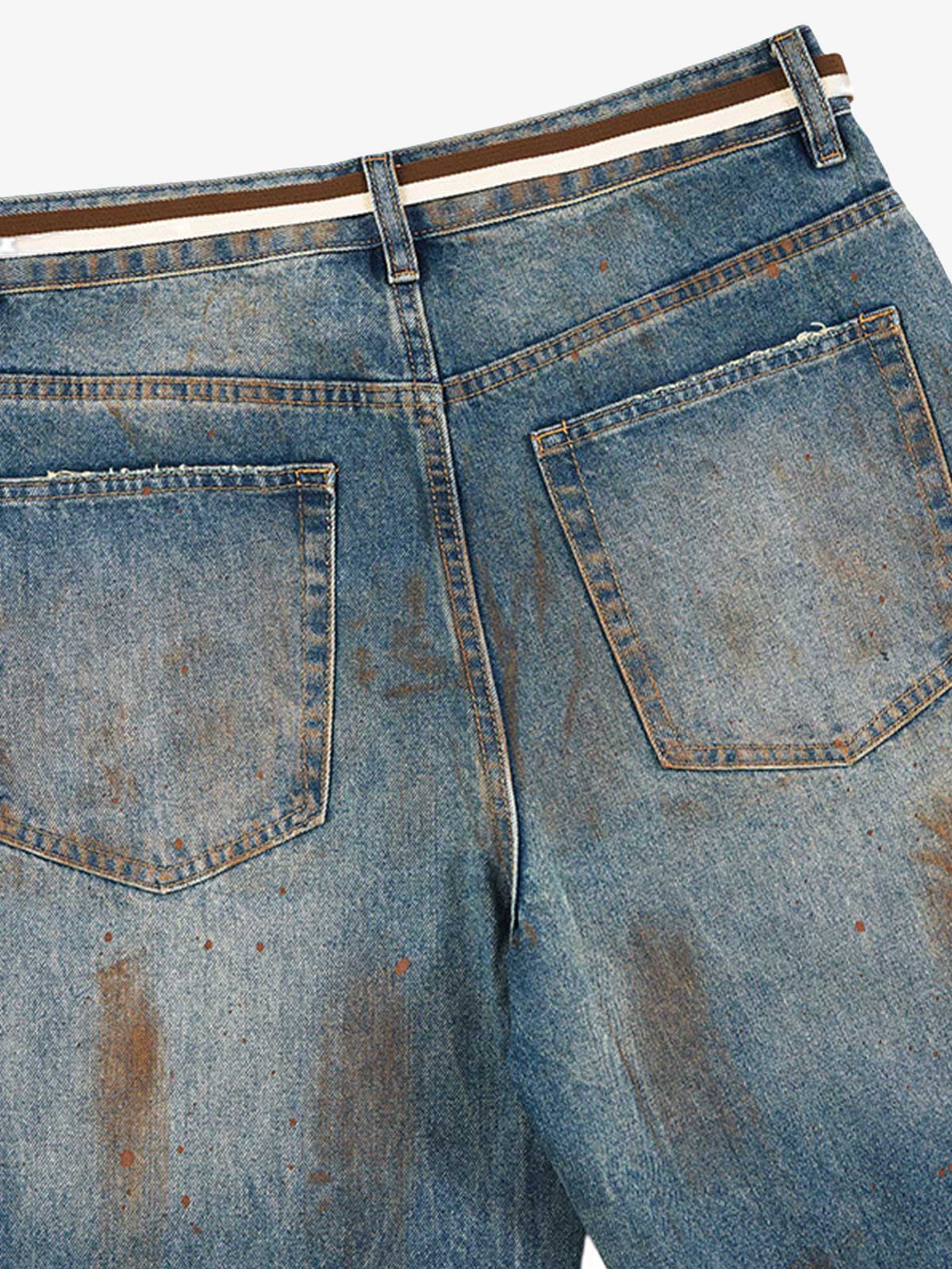 Retro Ink-Splashed Ripped Jeans - Image 4