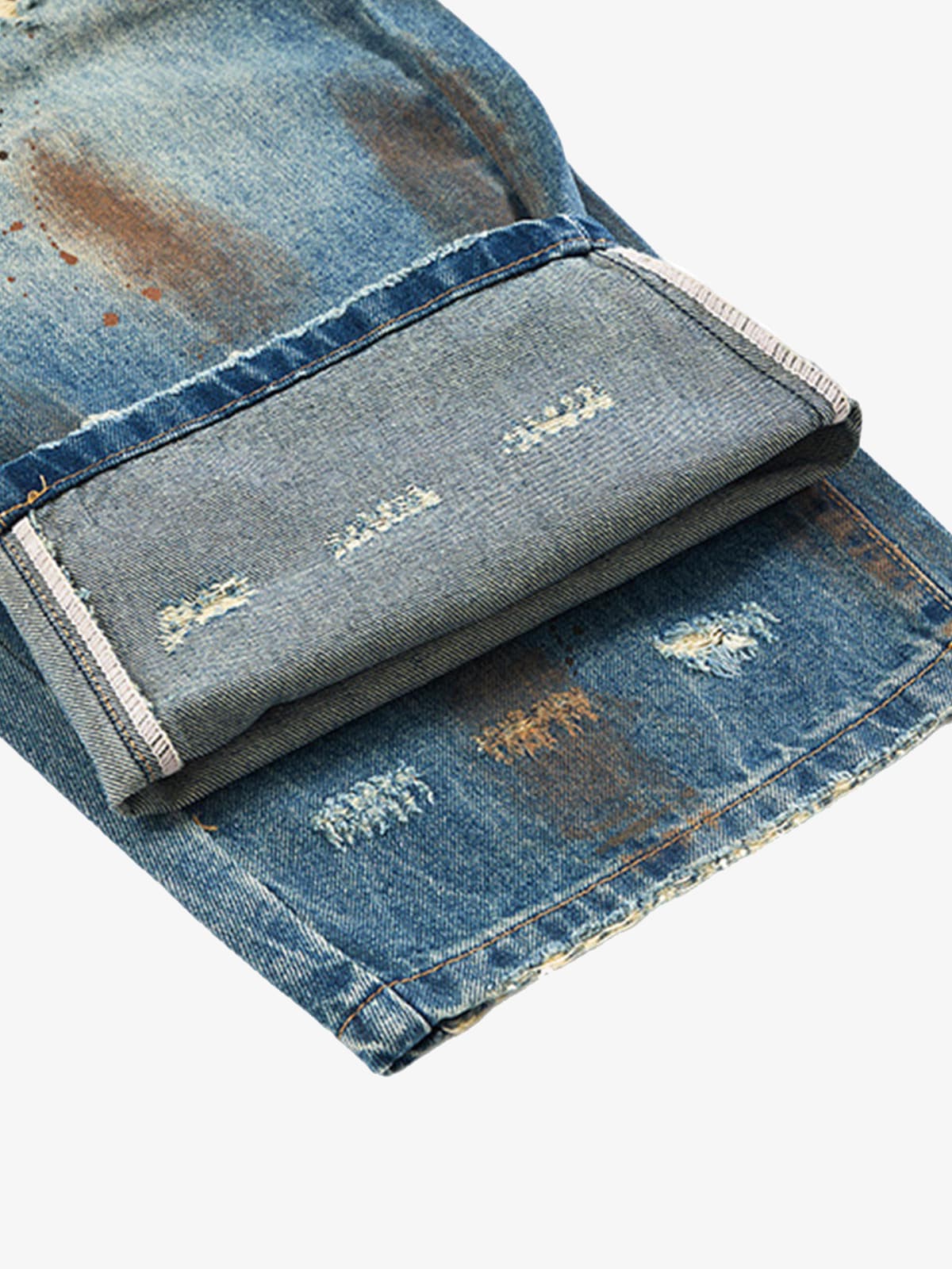 Retro Ink-Splashed Ripped Jeans - Image 5