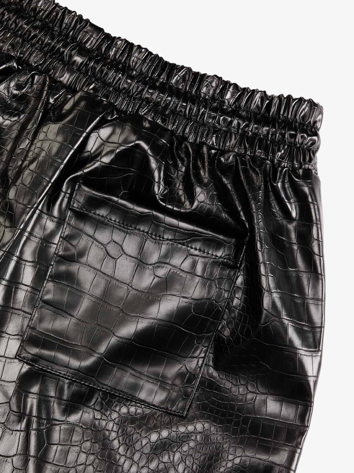 Letter Embroidered Leather Shorts - Image 3