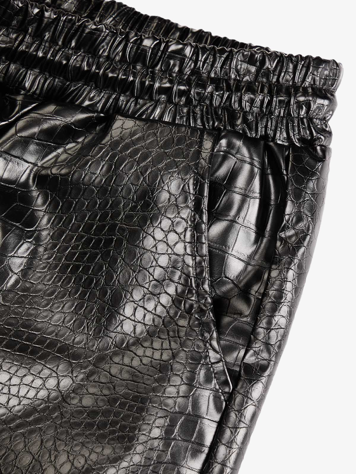 Letter Embroidered Leather Shorts - Image 4