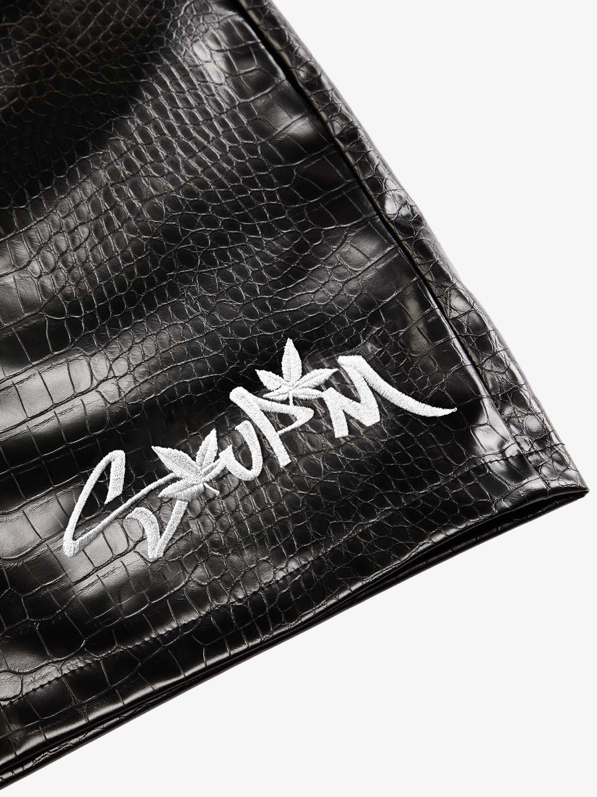Letter Embroidered Leather Shorts - Image 5