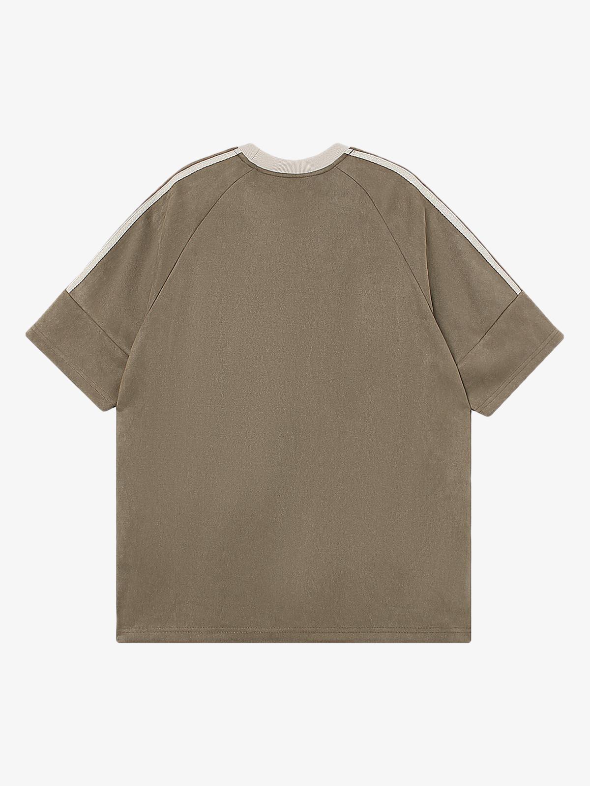 Suede Contrast Color Spliced Letter Embroidery Oversize T-shirt - 2462 - Image 4