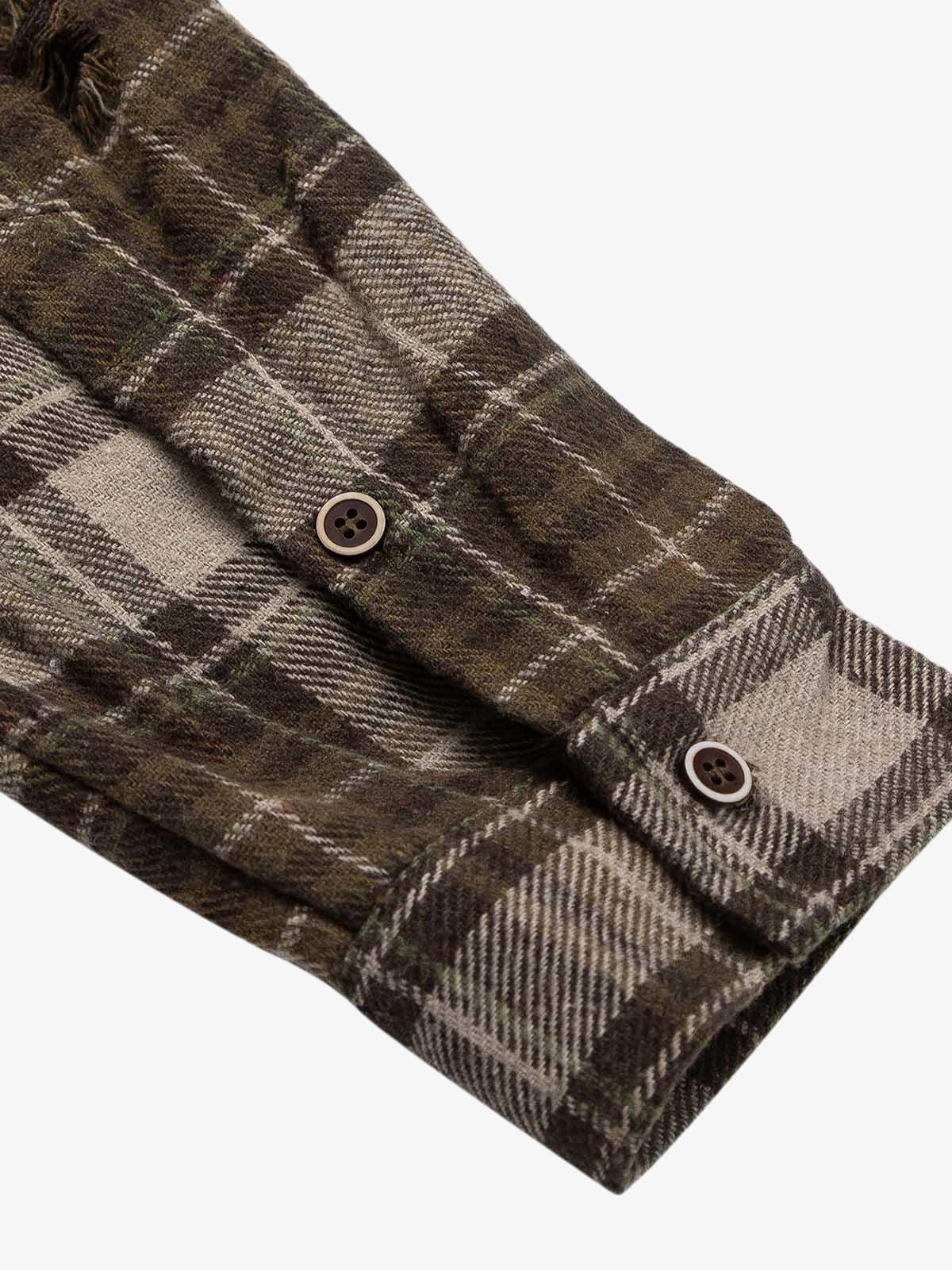 Retro Ripped Patchwork Long Sleeve Plaid Shirt - Image 7