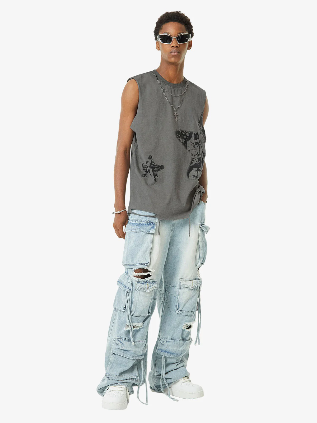 Thesupermade Vintage Necklace Star Print Hip-hop Tank Top - 2070 - Image 10