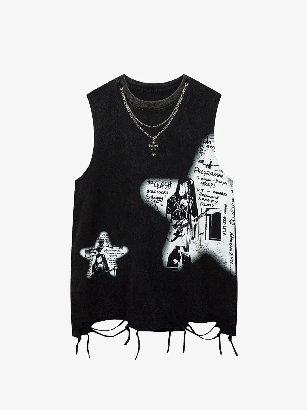 Thesupermade Vintage Necklace Star Print Hip-hop Tank Top - 2070 - Image 11