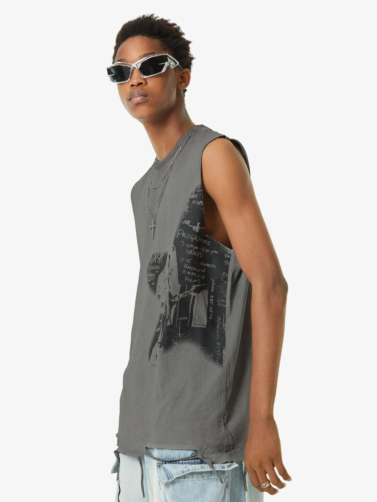 Thesupermade Vintage Necklace Star Print Hip-hop Tank Top - 2070 - Image 8