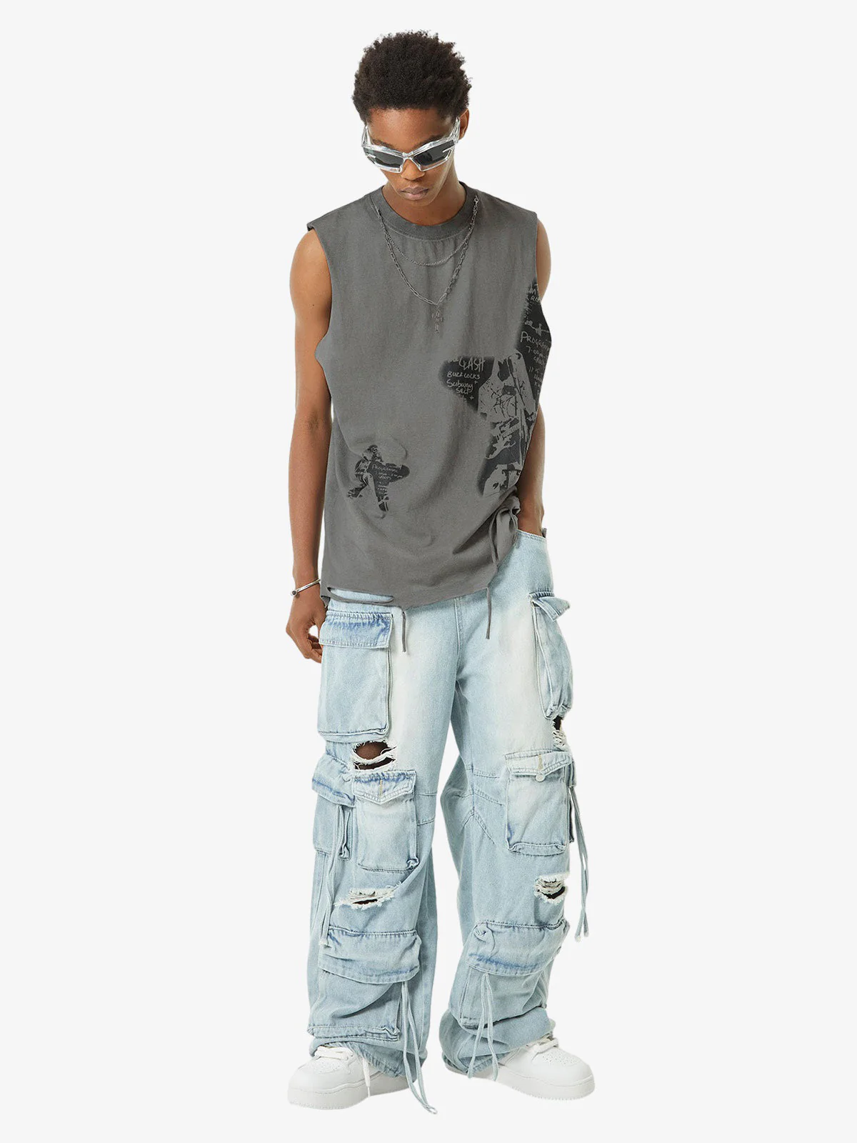 Thesupermade Vintage Necklace Star Print Hip-hop Tank Top - 2070 - Image 9
