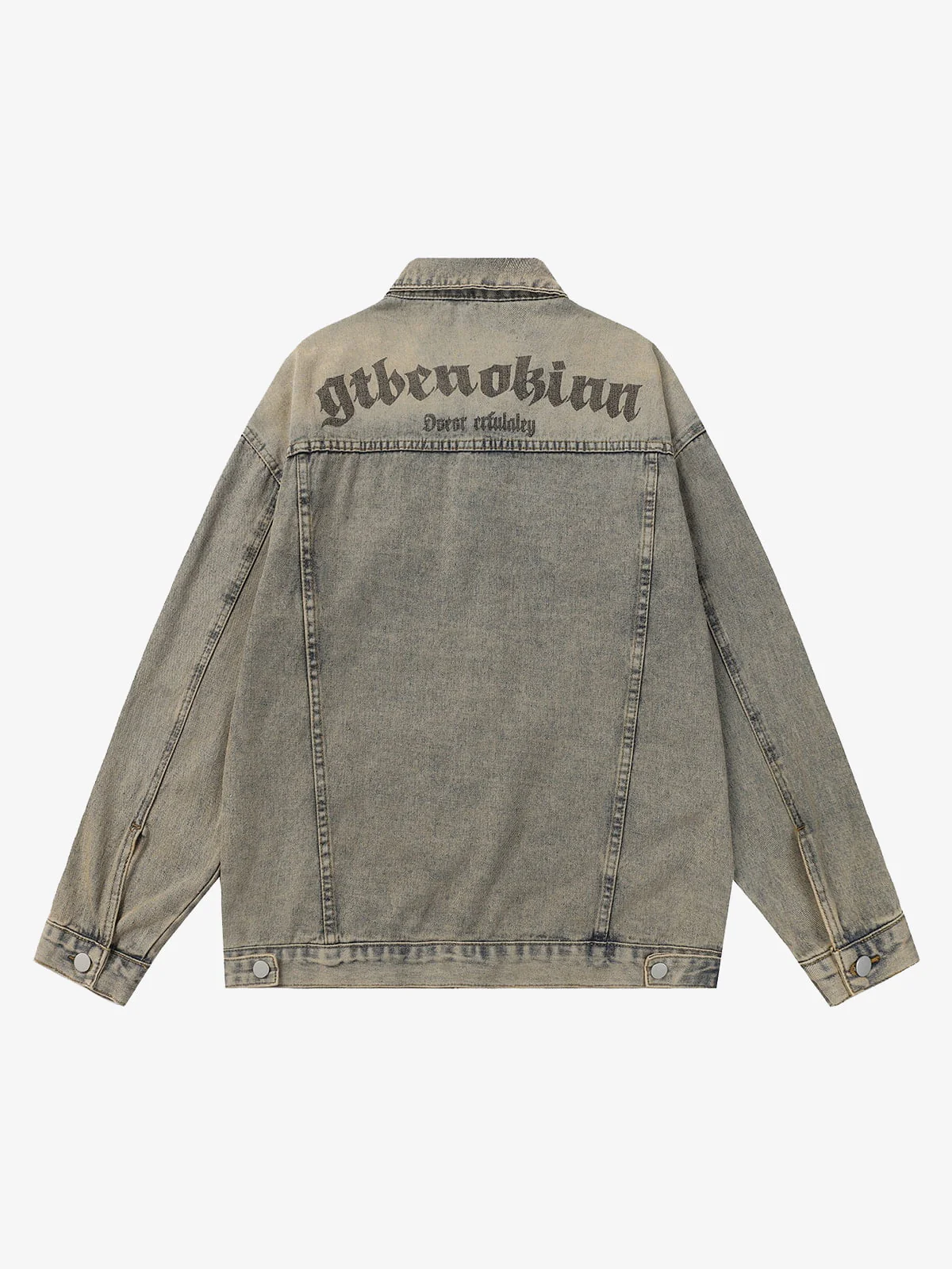 Washed Vintage Letter Print Denim Jacket - Image 2