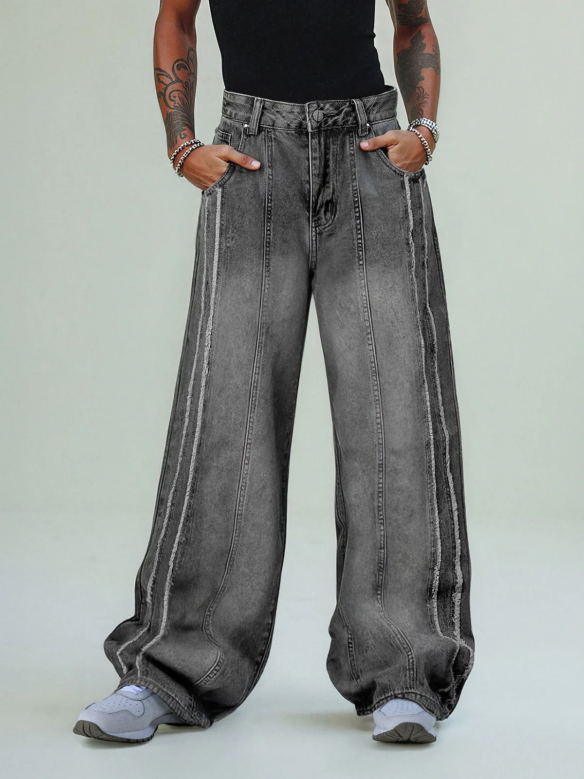 Thesupermade Washed Distressed Raw Edge Baggy Jeans - 2271 - Image 3