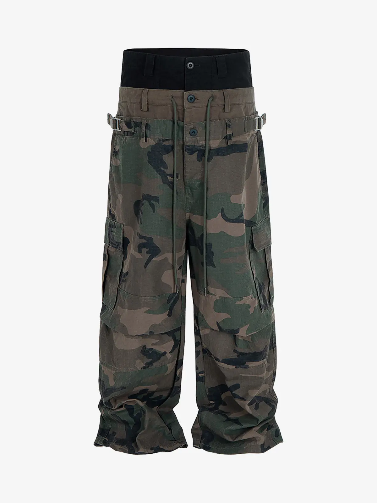 Three-Waist Splicing Camouflage Cargo Buckle Waist Design Overalls