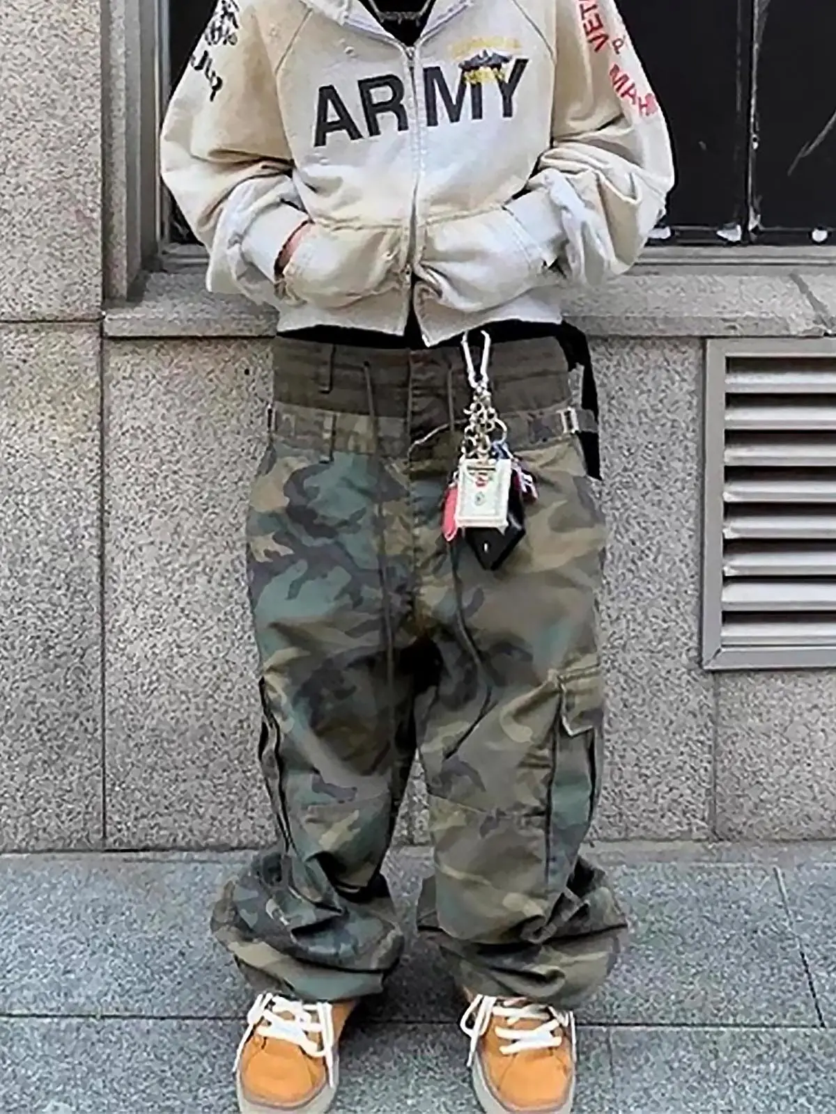 Three-Waist Splicing Camouflage Cargo Buckle Waist Design Overalls - Image 3